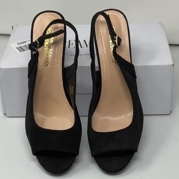 NIB women’s Dream Pairs peep toe black suede heeled shoes, size 9 - Picture 2 of 10